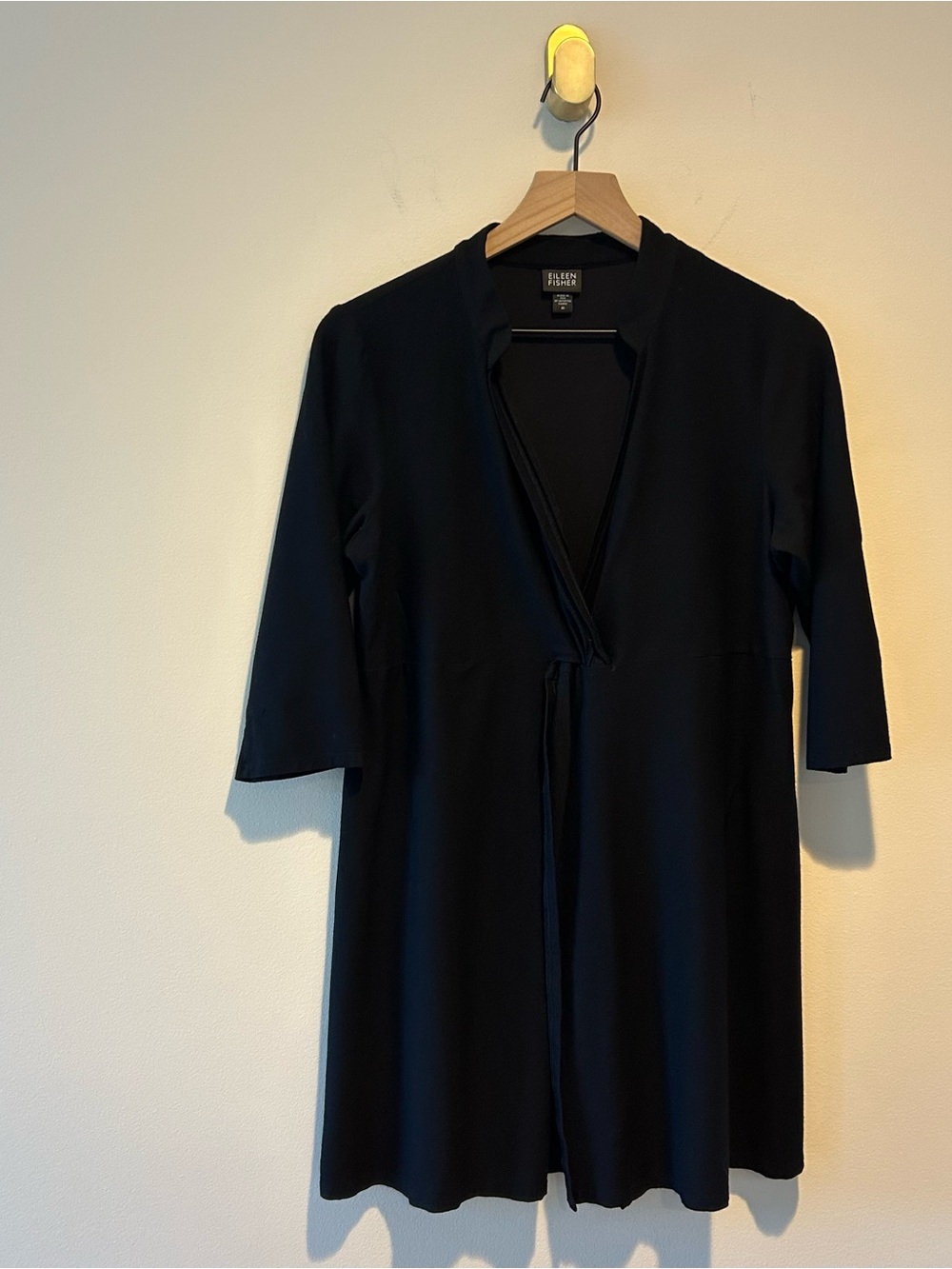 Eileen Fisher Black Dress Gordian V-neck Faux Wrap Stretch Mini Size M